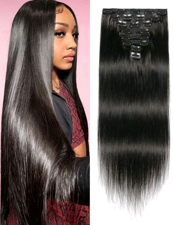 Straight Human Hair Clip In Hair Extensions